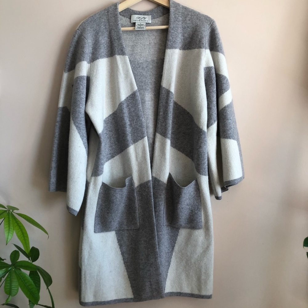Ply Cashmere Gray and Cream Cardigan